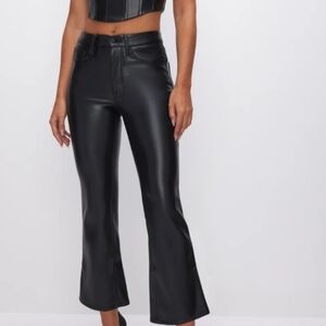 Good American Size 6/28 Black Cropped Mini Boot Faux Leather Pants